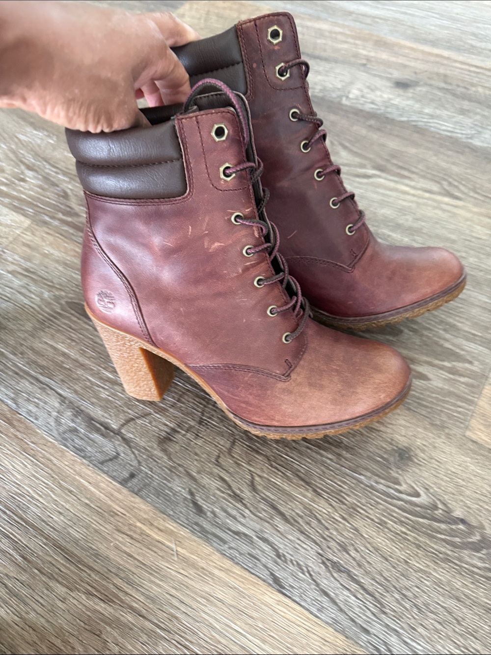 Timberland Women's Burgundy Lace-Up Heeled Ankle Boots